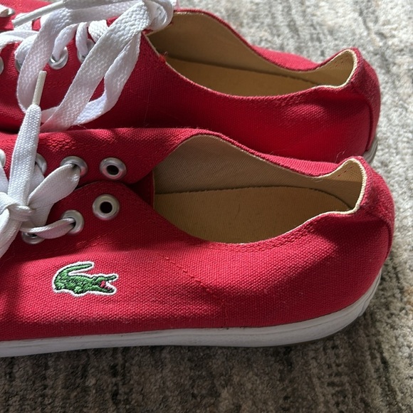 Lacoste Red Canvas Sneakers white accents - lace up - men’s 8.5 - Picture 4 of 7